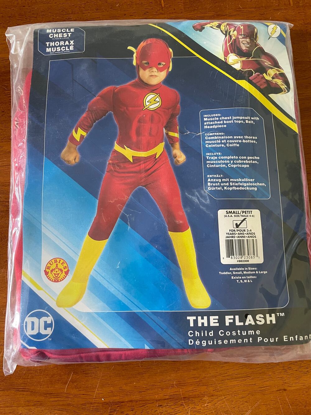 BOYS FLASH DELUXE MUSCLE SUPER HERO HALLOWEEN COSTUME SIZE S